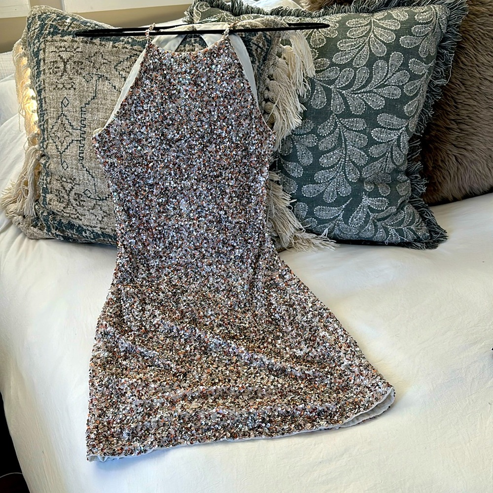 Parker - sequin mini dress with open back.